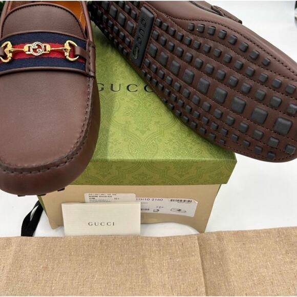 Men’s Gucci Aryton web striped leather loafers size 12.5 fits 13 US made Italy